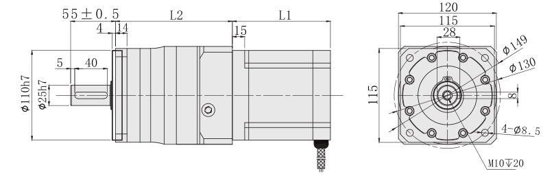 PF120行星减速步进电机尺寸图 PF120行星减速步进电机尺寸图