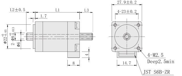 28mm中空轴步进电机尺寸图