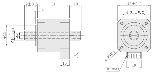 42mm中空轴步进电机尺寸图. 42mm中空轴步进电机尺寸图.