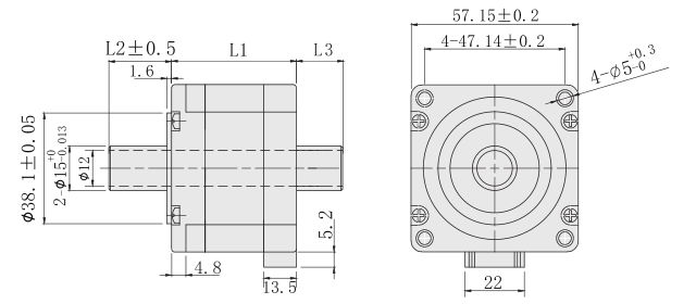 57mm中空轴步进电机尺寸图