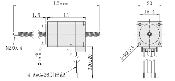 20mm贯通轴丝杆电机尺寸图