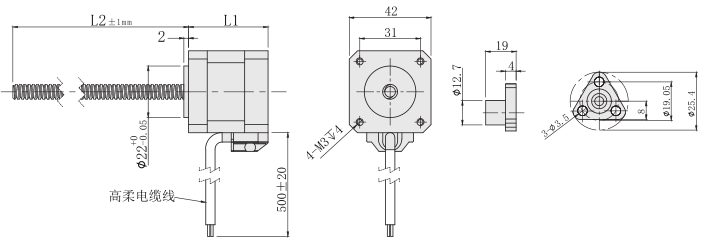 42mm外部驱动丝杆电机尺寸图