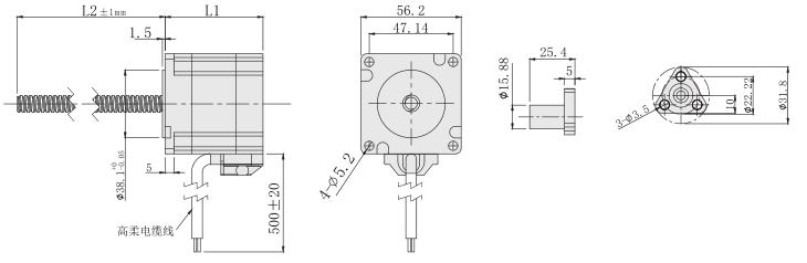 57mm外部驱动丝杆电机尺寸图 57mm外部驱动丝杆电机尺寸图