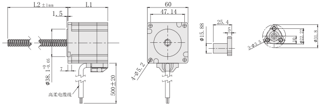 60mm外部驱动丝杆电机尺寸图